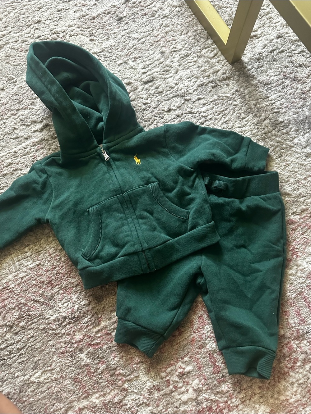 Ralph Lauren Dark Green Hoodie and Jogger Set with Yellow Polo Logo